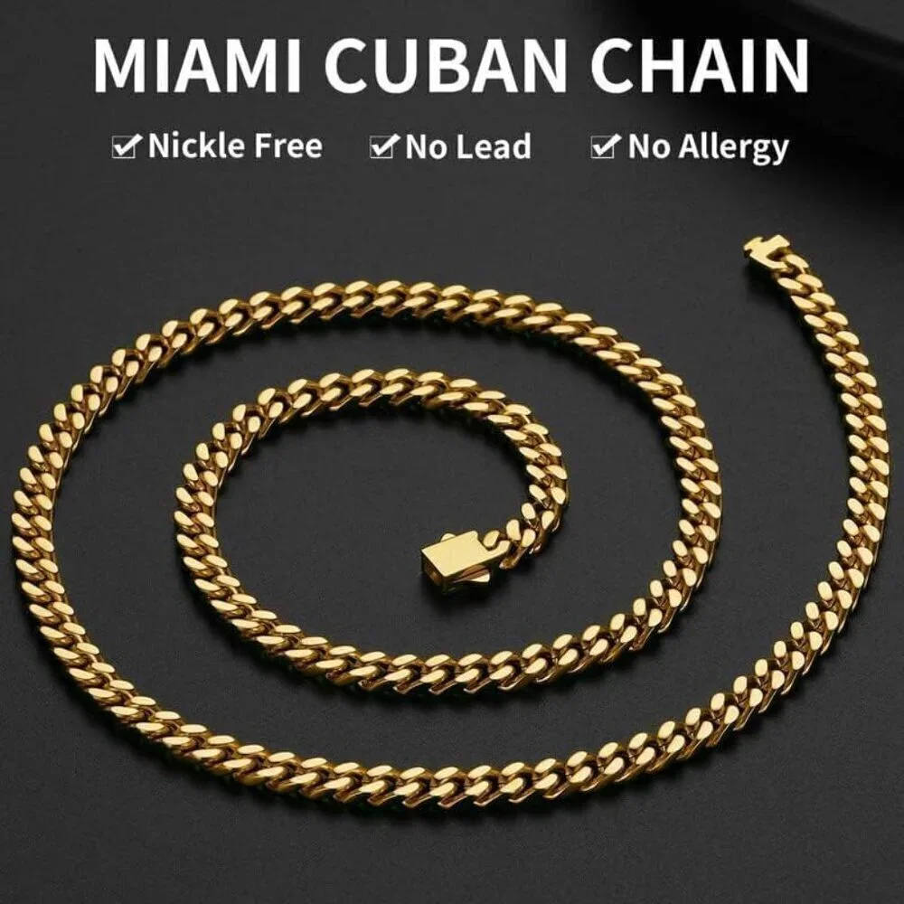 Men' 5mm Width Steel Gold 18K Gold Plated Cuban Durable Hip Hop Chain Jewelry